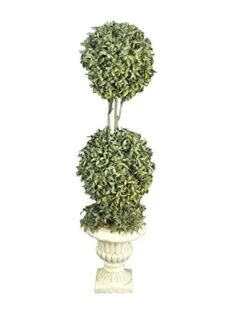 Admired By Nature ABN4X002-FROSGRN Faux Preserved Boxwood Topiary Artificial Plant Tree Tabletop With Double Pot, Frosted Green, 2 Balls-FROSGRN