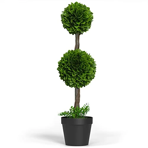 Barnyard Designs 3ft (36”) Artificial Boxwood Topiary Ball Plant, Front Porch Home Decor, Faux Fake Plant Decoration, (Single) 3 Barnyard Designs 3ft (36”) Artificial Boxwood Topiary Ball Plant, Front Porch Home Decor, Faux Fake Plant Decoration, (Single)