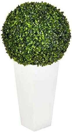 Nearly Natural 6404 Artificial Plant (Indoor/Outdoor) 28†Boxwood Topiary Ball In White Tower Planter, Green,15"Dx15"Wx28"H 15 Nearly Natural 6404 Artificial Plant (Indoor/Outdoor) 28†Boxwood Topiary Ball In White Tower Planter, Green,15"Dx15"Wx28"H -Artificial Trees Store 41nKnzQbfkL. AC