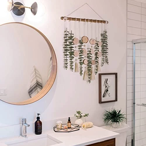 Bathroom Decor Artificial Eucalyptus Hanging Wall Decor Fake Eucalyptus Greenery Leaves Stems Wall Hanging Plants On 16.5 Inch Wooden Stick Boho Rustic Farmhouse Decor For Bedroom Kitchen Dining Room 4 Bathroom Decor Artificial Eucalyptus Hanging Wall Decor Fake Eucalyptus Greenery Leaves Stems Wall Hanging Plants On 16.5 Inch Wooden Stick Boho Rustic Farmhouse Decor For Bedroom Kitchen Dining Room - Image 2