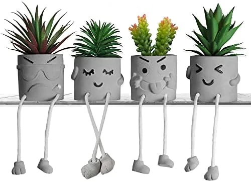 MAKHOT 4 PCS Creative Artificial Succulent Plants With Pots, Faux Succulents Cute Hanging Leg Potted Cubicle Accessories Decor, Mini Potted Fake Plant For Ideal Gift, Small Plants For Shelf Decor 9 MAKHOT 4 PCS Creative Artificial Succulent Plants With Pots, Faux Succulents Cute Hanging Leg Potted Cubicle Accessories Decor, Mini Potted Fake Plant For Ideal Gift, Small Plants For Shelf Decor - Image 7