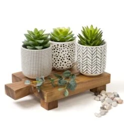 Kurrajong Farmhouse Artificial Succulents In Pots | Set Of 3 Black And White Ceramic Pots With Green Succulents Artificial | Faux Plants Indoor Fake Plants In Pots 4.75" High 13 Kurrajong Farmhouse Artificial Succulents In Pots | Set Of 3 Black And White Ceramic Pots With Green Succulents Artificial | Faux Plants Indoor Fake Plants In Pots 4.75" High -Artificial Trees Store 41q9Iu7bNhL