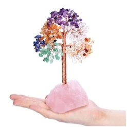 Jovivi 6.7"-7.5" Feng Shui Natural 7 Chakra Crystal Money Tree On Rose Quartz Cluster Base Bonsai Healing Crystal Tree Home Decor For Love, Wealth And Luck