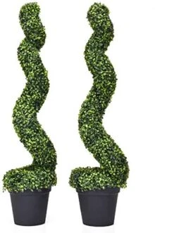 Goplus 4 Feet Spiral Boxwood Artificial Topiary Trees, Large Faux Plant With UV Resistant Realistic Leaves & Cement-Filled Pot, Tall Fake Plant For Indoor Outdoor Home Front Porch Decor