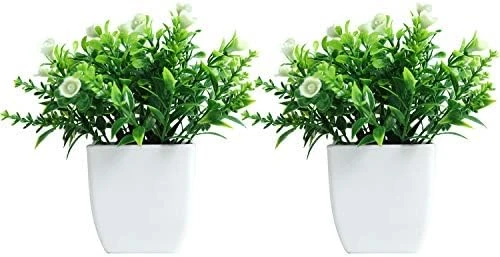 FEILANDUO Set Of 2 Mini Potted Artificial Plants Plastic Fake Green Plant For Home Decor Office Desk Shower Room Decoration Faux Plants Indoor (White, Set Of 2) 7 FEILANDUO Set Of 2 Mini Potted Artificial Plants Plastic Fake Green Plant For Home Decor Office Desk Shower Room Decoration Faux Plants Indoor (White, Set Of 2) - Image 5