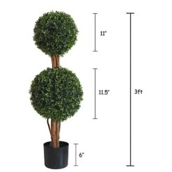 Lifelike Indoor&Outdoor Use 3Ft Boxwood Double Ball Topiary Trees Faux Topiary Tree For Porch,Home,Garden Decor(Set Of 2)