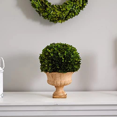 Nearly Natural 12in. Boxwood Topiary Ball Preserved Plant In Decorative Urn (4372) 4 Nearly Natural 12in. Boxwood Topiary Ball Preserved Plant In Decorative Urn (4372) - Image 2