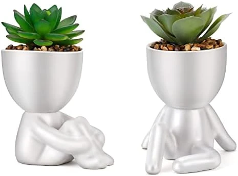 WOODWORD Fake Succulent, Mini Succulents Plants Artificial In Black Modern Human Shaped Ceramic Pots Cute Desk Decor For Office Decor For Women, Bathroom 2PCS 12 WOODWORD Fake Succulent, Mini Succulents Plants Artificial In Black Modern Human Shaped Ceramic Pots Cute Desk Decor For Office Decor For Women, Bathroom 2PCS - Image 10