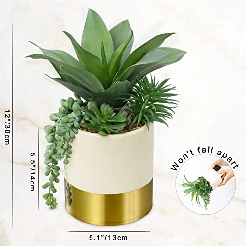 Large Artificial Succulents Plants Faux Succulents 12" Fake Succulent Plants In Gold Ceramic Pot Succulent Plant For Desk Modern Home Living Room Office Table Shelf Decor 5 Large Artificial Succulents Plants Faux Succulents 12" Fake Succulent Plants In Gold Ceramic Pot Succulent Plant For Desk Modern Home Living Room Office Table Shelf Decor - Image 3