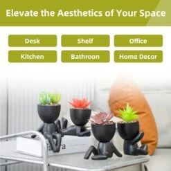 Fake Succulents Plants Decor, 4 Pcs Cute Artificial Succulent In Pot Assorted Life-Like Mini Artificial Greenery Fake Plants For Desk, Office, Living Room, Bathroom, Bedroom, Home Decor (Black-4 Pots) -Artificial Trees Store 41v5zE5gnnL