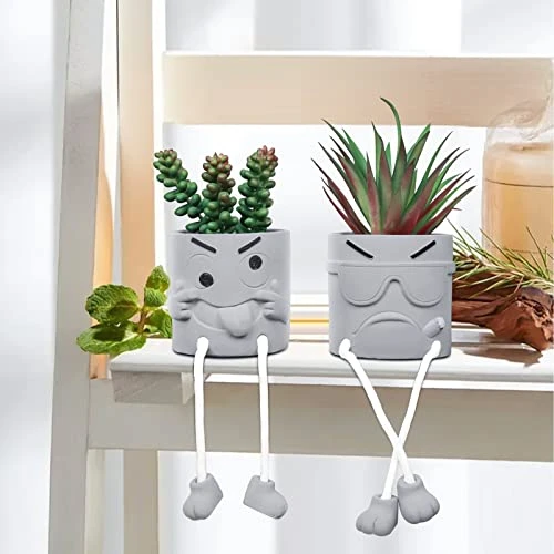 SEMSOIIO 2 Pcs Fake Plants In Cement Pot With Hanging Legs, Creative Artificial Faux Succulent For Home/Office Decor (Tongue & Smoking) 5 SEMSOIIO 2 Pcs Fake Plants In Cement Pot With Hanging Legs, Creative Artificial Faux Succulent For Home/Office Decor (Tongue & Smoking) - Image 3