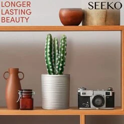 SEEKO Fake Cactus For Home Décor 11" - Artificial Faux Cactus For Southwest, Office, Desk, Shelf - Indoor Fake Plants - White Décor Accents - Modern Farmhouse Decor  -Artificial Trees Store 41zQubdoahL