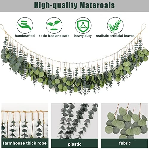 HYUZO Hanging Eucalyptus Boho Wall Decor Large Bedroom Eucalyptus Garland Artificial Eucalyptus Greenery Farmhouse Rustic Wall Hanging Fake Plants Leaves 5.6 Feet For Bathroom Living Room Decorations 4 HYUZO Hanging Eucalyptus Boho Wall Decor Large Bedroom Eucalyptus Garland Artificial Eucalyptus Greenery Farmhouse Rustic Wall Hanging Fake Plants Leaves 5.6 Feet For Bathroom Living Room Decorations - Image 2