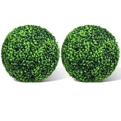 Easnwllim 2 PCS 14.96 Inch Artificial Boxwood Balls Decorative Faux Boxwood Balls Round Artificial Plant Topiary Ball For Backyard, Balcony, Garden, Wedding Party, Home Office