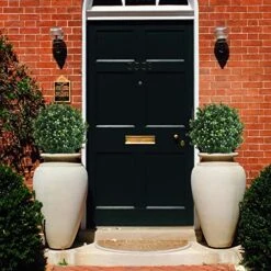 Momoplant 20Inch-1.7Ft Artificial Topiaries Boxwood Topiary Ball Tree Front Porch UV Resistant Potted Plants Tree For Indoor Outdoor Home Garden (White Flowers, Set Of 2) -Artificial Trees Store 510TNcEmhrL