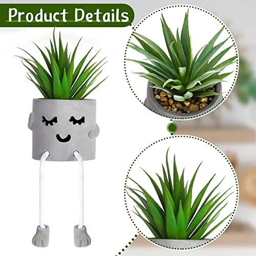 Artificial Potted Plant Faux Succulent Plant Cubicle Decor Cute Fake Desktop Plant Hanging Leg Cement Potted Decor For Bookshelf Bedroom Living Room Office Decor (Simple Style,2 Pcs) 6 Artificial Potted Plant Faux Succulent Plant Cubicle Decor Cute Fake Desktop Plant Hanging Leg Cement Potted Decor For Bookshelf Bedroom Living Room Office Decor (Simple Style,2 Pcs) - Image 4