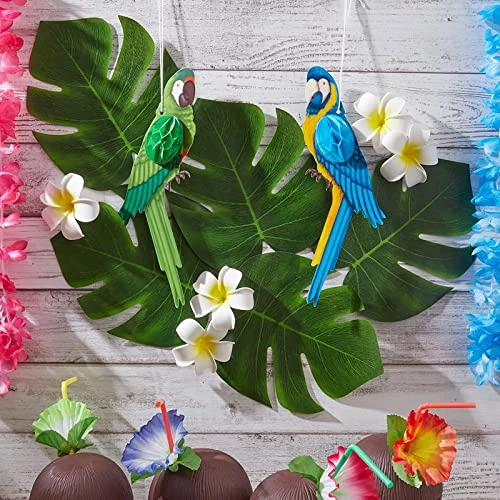 60 Pieces Artificial Palm Leaves - 8 Inches Tropical Monstera Leaf For Luau Hawaiian Birthday Party Decorations, Safari Jungle Baby Shower 5 60 Pieces Artificial Palm Leaves - 8 Inches Tropical Monstera Leaf For Luau Hawaiian Birthday Party Decorations, Safari Jungle Baby Shower - Image 3