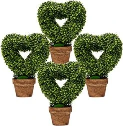 Goplus 4 Pack Artificial Boxwood Topiary Trees, Mini Fake Greenery Plants, Small Faux Decorative Plants, Tabletop Potted Artificial Plants For Home Office Desk Dining Table (Green-Heart Shape) -Artificial Trees Store 511CloQ3bUL. AC
