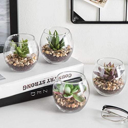 MyGift Assorted Artificial Succulent Fake Plant In Small Clear Glass Display Vases, Set Of 4 5 MyGift Assorted Artificial Succulent Fake Plant In Small Clear Glass Display Vases, Set Of 4 - Image 3