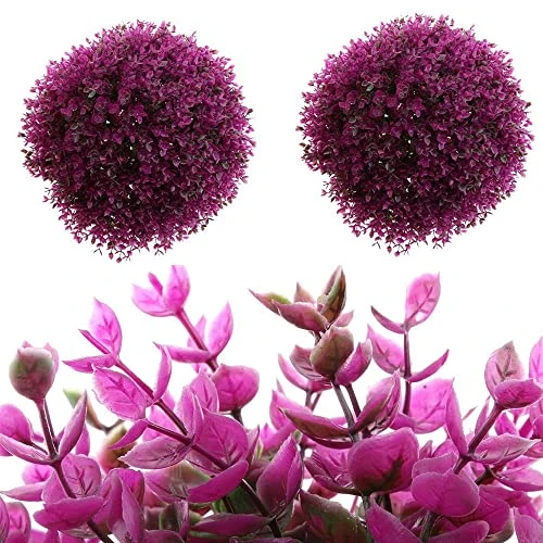 Drokit Artificial Plant Topiary Ball,Artificial Topiary Trees Ball,Faux Boxwood Decorative Balls For Indoor/Outdoor Faux Plants Ball Deco Purple 5 Drokit Artificial Plant Topiary Ball,Artificial Topiary Trees Ball,Faux Boxwood Decorative Balls For Indoor/Outdoor Faux Plants Ball Deco Purple - Image 3