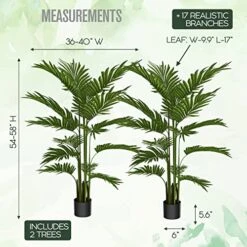 Palm Tree, Artificial Trees, Areca Palms, 5 Feet, 2 Pack, 36”-40”W X 54”-58”H, Green, Plastic, Fake Plants, Faux Houseplant, Outside Tree, Tall W/ 17 Trunks, For Home Decor, Indoor, Outdoor, Office -Artificial Trees Store 512ay2sN3wL