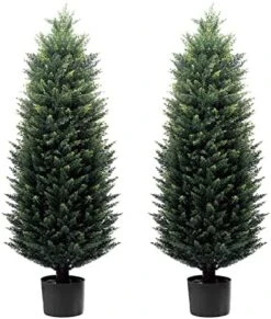 Artificial Topiary Tree 2-Set - Beautiful Realistic Faux Cedar Pines, 4 Feet Tall, UV Protection For Longer Life, Durable 6" Wide Heavy Duty Pots For Outdoor & Indoor Decor -Artificial Trees Store 513cZshyQ7L. AC