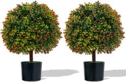 Goplus 21.5” Artificial Cedar Topiary Ball Tree, Set Of 2 Faux Potted Plants Artificial Shrubs Bushes With Cement Pot, Fake Ball-Shaped Artificial Topiary For Indoor Outdoor Home Front Porch Decor 14 Goplus 21.5” Artificial Cedar Topiary Ball Tree, Set Of 2 Faux Potted Plants Artificial Shrubs Bushes With Cement Pot, Fake Ball-Shaped Artificial Topiary For Indoor Outdoor Home Front Porch Decor -Artificial Trees Store 513jiQl1l0L. AC