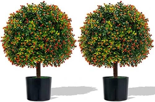 Goplus 21.5” Artificial Cedar Topiary Ball Tree, Set Of 2 Faux Potted Plants Artificial Shrubs Bushes With Cement Pot, Fake Ball-Shaped Artificial Topiary For Indoor Outdoor Home Front Porch Decor 8 Goplus 21.5” Artificial Cedar Topiary Ball Tree, Set Of 2 Faux Potted Plants Artificial Shrubs Bushes With Cement Pot, Fake Ball-Shaped Artificial Topiary For Indoor Outdoor Home Front Porch Decor - Image 6