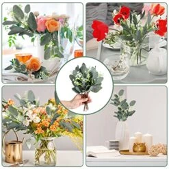 Janinka 40 Pieces Artificial Eucalyptus Leaves Stems With White Seeds Fake Silverdollar Eucalyptus Leaves Plant For Wedding Bridal Bouquets Greenery Plants For Home Vase Floral Bouquets Wedding Decor -Artificial Trees Store 514tm0CJbAL