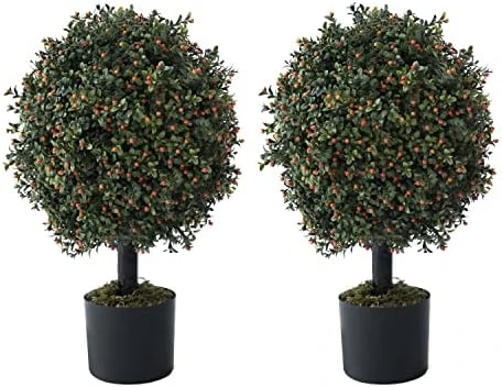 CAPHAUS Artificial Boxwood Topiary Ball Tree Set Of 2, Artificial UV Resistant Bushes, Faux Potted Tree, Plant In Pot W/Dried Moss, Fake Shrubs For Indoor, Front Porch, Outdoor, W/Orange Flower 9 CAPHAUS Artificial Boxwood Topiary Ball Tree Set Of 2, Artificial UV Resistant Bushes, Faux Potted Tree, Plant In Pot W/Dried Moss, Fake Shrubs For Indoor, Front Porch, Outdoor, W/Orange Flower - Image 7