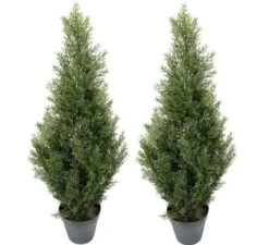 TWO Pre-potted 3' Artificial Cedar Topiary Outdoor Indoor Tree