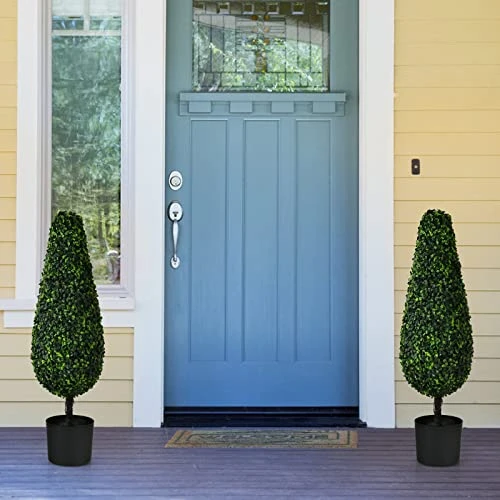 Goplus 3ft Artificial Boxwood Tower Topiary Trees, 2 Pack Faux Decorative Plants In Cement-Filled Plastic Pot, Fake Greenery Plants For Indoor Outdoor Home Office Garden Porch Decor 4 Goplus 3ft Artificial Boxwood Tower Topiary Trees, 2 Pack Faux Decorative Plants In Cement-Filled Plastic Pot, Fake Greenery Plants For Indoor Outdoor Home Office Garden Porch Decor - Image 2