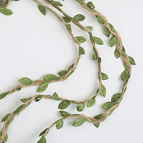 Natural Jute Twine, 66 Feet 5mm Burlap Leaf Ribbon, Braided Decoration Vine With Artificial Green Leaves For Jungle Safari Themed Party Birthday Wedding Garden Home Decor(1 Roll) 5 Natural Jute Twine, 66 Feet 5mm Burlap Leaf Ribbon, Braided Decoration Vine With Artificial Green Leaves For Jungle Safari Themed Party Birthday Wedding Garden Home Decor(1 Roll) - Image 3