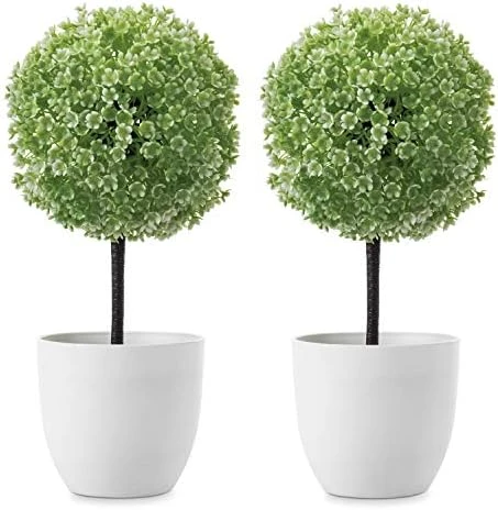MyGift Tabletop Artificial Topiary Indoor Decor, Fake Plants Faux Purple Boxwood Ball Tree With White Planter Pots, Set Of 2 6 MyGift Tabletop Artificial Topiary Indoor Decor, Fake Plants Faux Purple Boxwood Ball Tree With White Planter Pots, Set Of 2 - Image 4