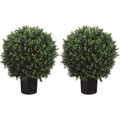 Silk Tree Warehouse Company Inc Two 2 Foot Outdoor Artificial Boxwood Ball Topiary Bushes Potted Plants 16 Inches Wide