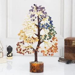 Seven Chakra Gemstone Tree Of Life - Crystal Tree Artificial Bonsai Tree Feng Shui Money Tree Plant Indoor Reiki Supplies Healing Crystal For Spiritual Energy Wiccan Meditation Gifts (Golden Wire)