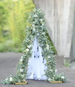 PARTY JOY 6.56ft Eucalyptus Garland With Flowers-8 White Roses, Artificial Fake Flowers Greenery Garland Floral Vines For Decoration Party Wedding Table Indoor Outdoor Backdrop Wall Decor(White) -Artificial Trees Store 5185KoLTtpL
