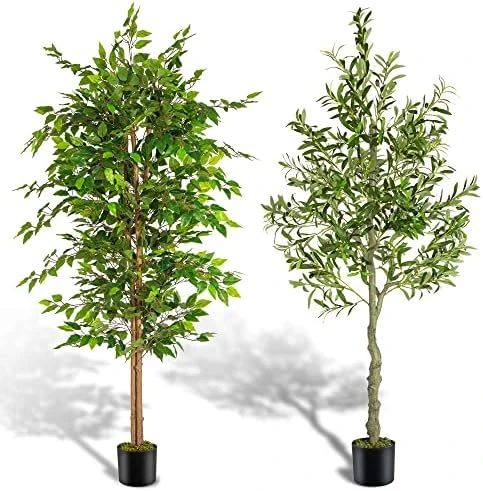NeuType Artificial Ficus Tree 6FT, 2Packs Fake Ficus Tree Plant With Warm White LED String Lights, Tall Fake Plant Potted Faux Tree Indoor Home Office Decor Floor Plants For Living Room (71 In) 9 NeuType Artificial Ficus Tree 6FT, 2Packs Fake Ficus Tree Plant With Warm White LED String Lights, Tall Fake Plant Potted Faux Tree Indoor Home Office Decor Floor Plants For Living Room (71 In) - Image 7