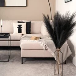 Black Faux Pampas Grass Set Of 3Pcs,43"/110cm Tall Fake Pompas Floral With DIY Card & Wooden Beads Garland,Large Artificial Pompous Grass Branches Plants For Floor Vase Filler Home Boho Decoration -Artificial Trees Store 518AG5nDDyL