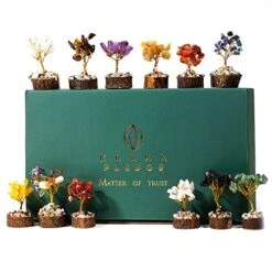 Handcrafted Healing Crystal Trees (Set Of 12), Bonsai Tree For Positive Energy & Chakra Balance, Feng Shui Tree Of Life, Perfect Home/Desk Decor, Reiki Good Luck Crystal Gifts By KarmaPledge