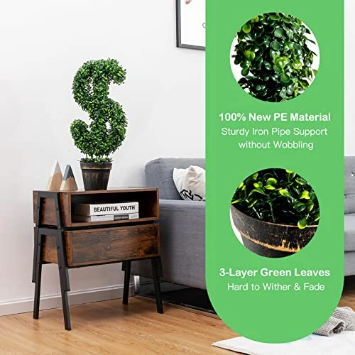 Goplus 24.5” Artificial Boxwood Topiary Tree, Set Of 2 Dollar-Shaped Fake Greenery Plant W/Cement-Filled Plastic Pot, Moss, Luxuriant Faux Potted Plant For Indoor Outdoor Home Office 6 Goplus 24.5” Artificial Boxwood Topiary Tree, Set Of 2 Dollar-Shaped Fake Greenery Plant W/Cement-Filled Plastic Pot, Moss, Luxuriant Faux Potted Plant For Indoor Outdoor Home Office - Image 4