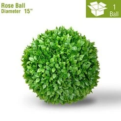 FLORALEAF 15" Artificial Boxwood Topiary Ball Topiary Tree Plants Lifelike Substitute Artifical Plant Balls For Wedding Decore -Indoor/Outdoor Decoration, Rose Leaf, 1 Piece