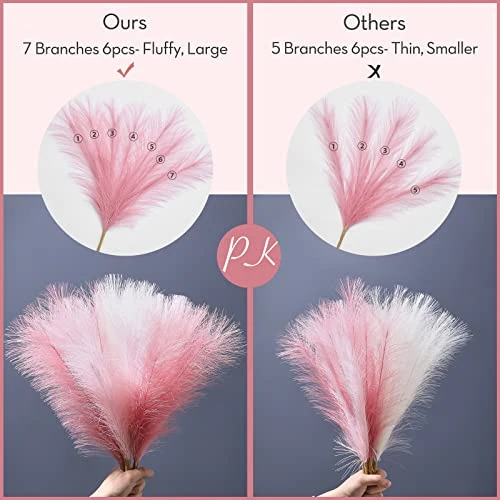 Serwalin Pampas Grass Pink 17.7 Inch 6pcs, Artificial Pampas Grass Faux Pink Pompas Grass Decor, Short Pompous Grass Blush Room Decoration, Wedding Centerpieces Mothers Day Pink Home Decor 6 Serwalin Pampas Grass Pink 17.7 Inch 6pcs, Artificial Pampas Grass Faux Pink Pompas Grass Decor, Short Pompous Grass Blush Room Decoration, Wedding Centerpieces Mothers Day Pink Home Decor - Image 4