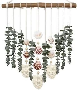 Boho Wall Decor Artificial Eucalyptus Greenery Wall Hanging Bathroom Decor Fake Eucalyptus Plants Leaves With Seashell On Stick Rustic Farmhouse Natural Home Decorations For Bedroom Nursery Kitchen -Artificial Trees Store 518pIvtdIL. AC