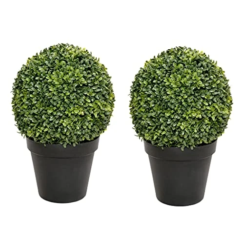 2 X Artificial Premium Quality Topiary Boxwood Ball Plants In Black Pots For Indoor Outdoor Decor, UV Stable (20in/50cm) 3 2 X Artificial Premium Quality Topiary Boxwood Ball Plants In Black Pots For Indoor Outdoor Decor, UV Stable (20in/50cm)