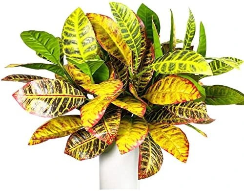 Artificial Croton Plant Leaf Branches Lifelike Tropical Houseplant Bush Stems For Home Office Decoration (Green - Pack Of 4) 7 Artificial Croton Plant Leaf Branches Lifelike Tropical Houseplant Bush Stems For Home Office Decoration (Green - Pack Of 4) - Image 5