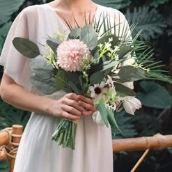 Janinka 40 Pieces Artificial Eucalyptus Leaves Stems With White Seeds Fake Silverdollar Eucalyptus Leaves Plant For Wedding Bridal Bouquets Greenery Plants For Home Vase Floral Bouquets Wedding Decor -Artificial Trees Store 518yYpodnjL