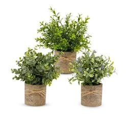 PENGYEE Artificial Plant, 3Pcs Mini Plants Artificial Potted Set Fake Green Grass Faux Plastic Green Rosemary Topiary Shrubs For Home Office Desk, Kitchen Counter Decoration