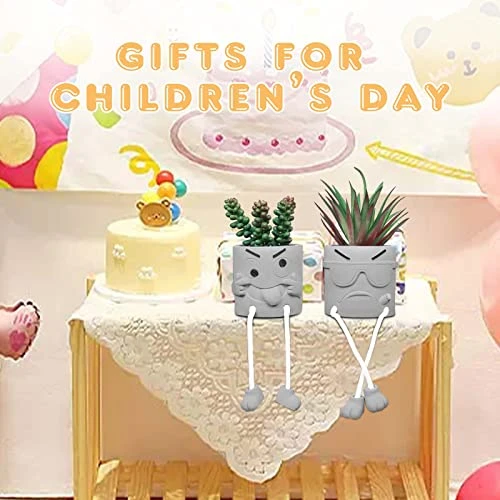 SEMSOIIO 2 Pcs Fake Plants In Cement Pot With Hanging Legs, Creative Artificial Faux Succulent For Home/Office Decor (Tongue & Smoking) 4 SEMSOIIO 2 Pcs Fake Plants In Cement Pot With Hanging Legs, Creative Artificial Faux Succulent For Home/Office Decor (Tongue & Smoking) - Image 2