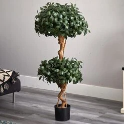 Nearly Natural 5233 Sweet Bay Double Ball Topiary Silk Tree, 4-Feet, Green,49.5" X 9" X 9" -Artificial Trees Store 51AdMaXDMHL